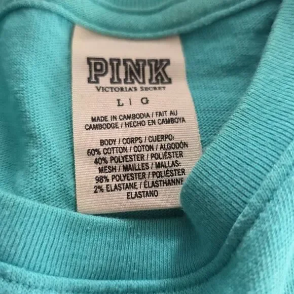 Victoria's Secret Pink Women's Size Large Blue Long Sleeve Logo Mesh T-shirt - Picture 6 of 7